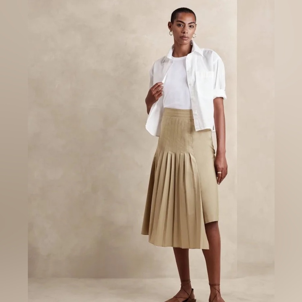 KHAKI PLEATED MIDI SKIRT BANANA REPUBLIC size 10